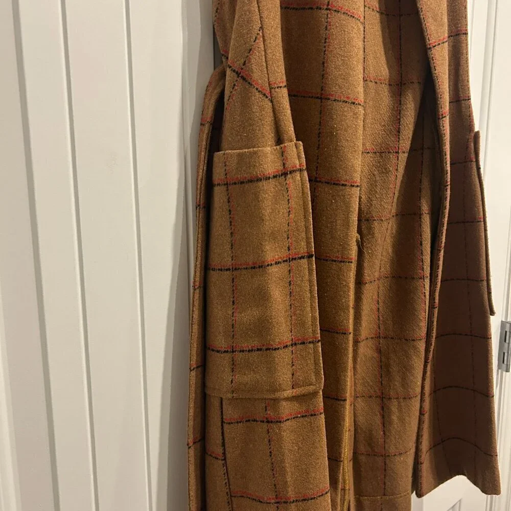 BCBGeneration Carmel Plaid Long Faux-Wool Tie Vest Shacket Women’s Size Small - Picture 4 of 10